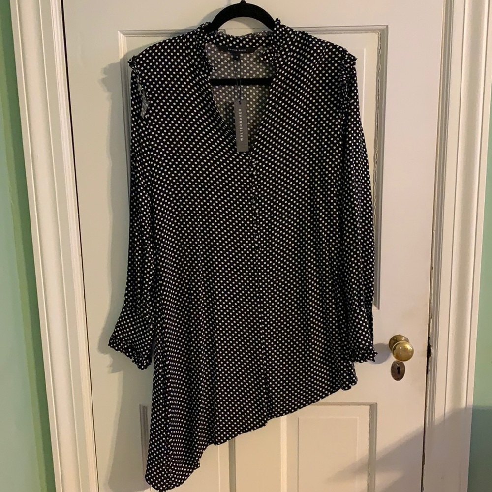 Asymmetrical polka dot blouse